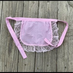 12” Pink Checkered mini apron with lace